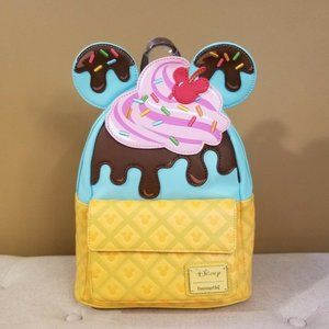 Loungefly Disney Mickey & Minnie Sweet Treats Ice Cream Cone Mini Backpack NEW